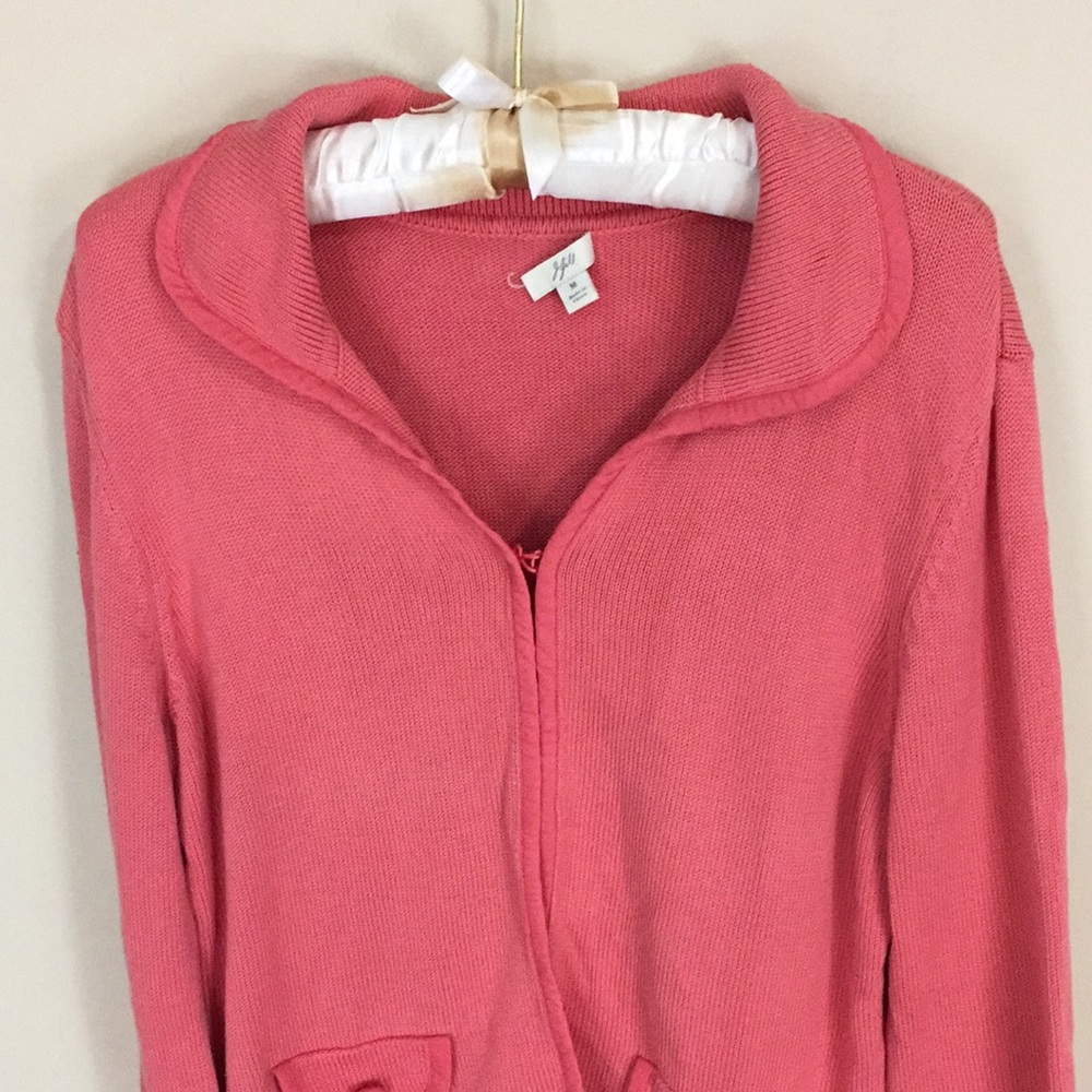 J Jill Pink Peach Cotton Silk Blend Cardigan Sweater Size Medium - Picture 2 of 14